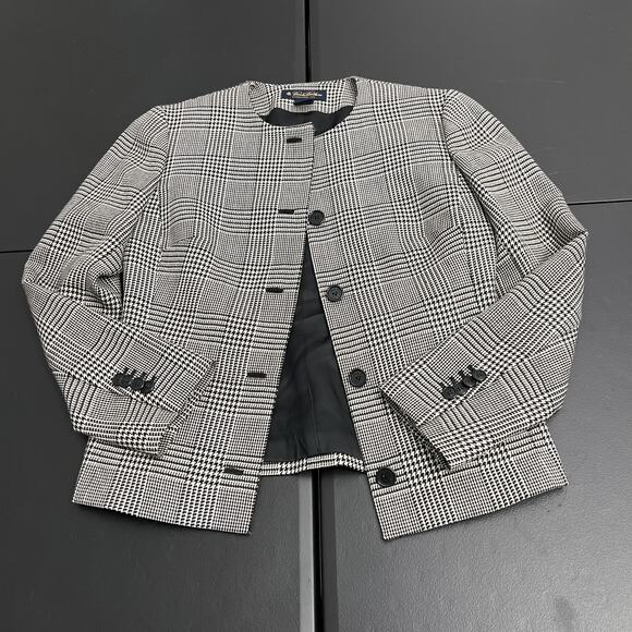 Brooks Brothers Blazer Womens 2 Glen Plaid Houndstooth Wool Jacket Tailored - Picture 3 of 13